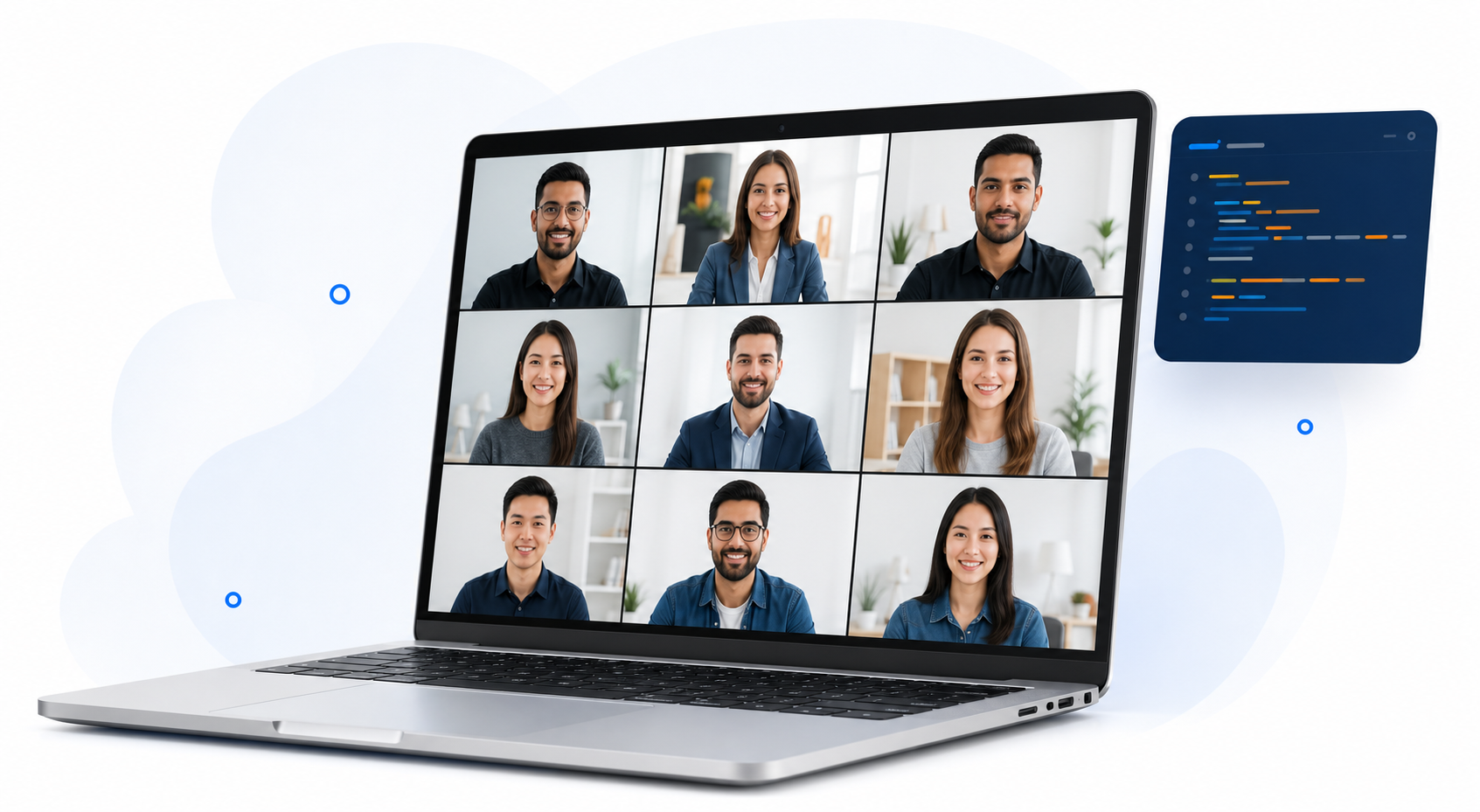 Remote software team collaborating through a laptop video call